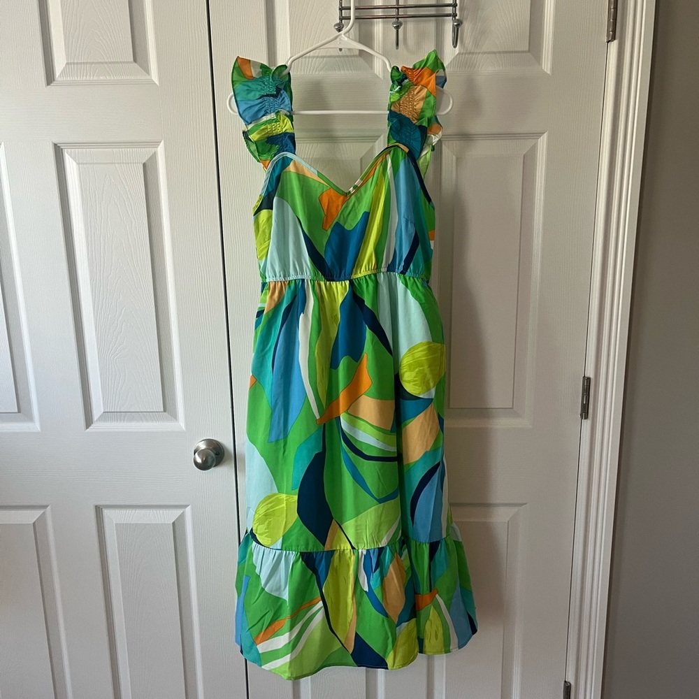 Colorful Dress with Ruffle Sleeves